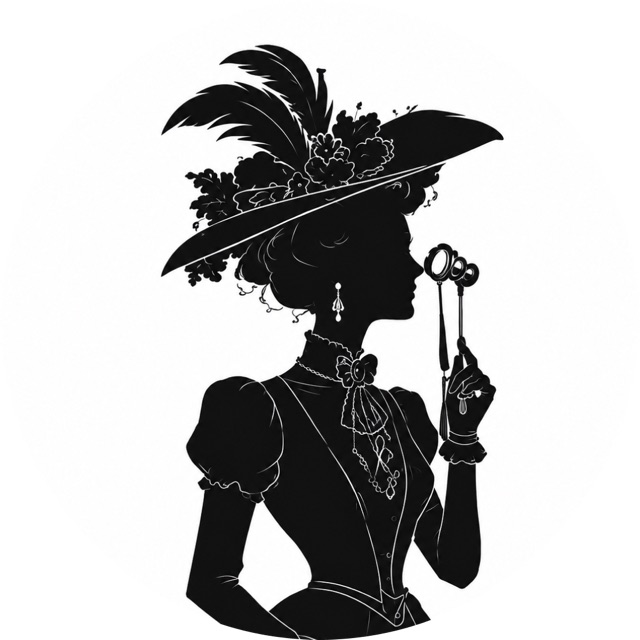 Felicitas Mayer, Silhouette mit Hut und Lorgnette