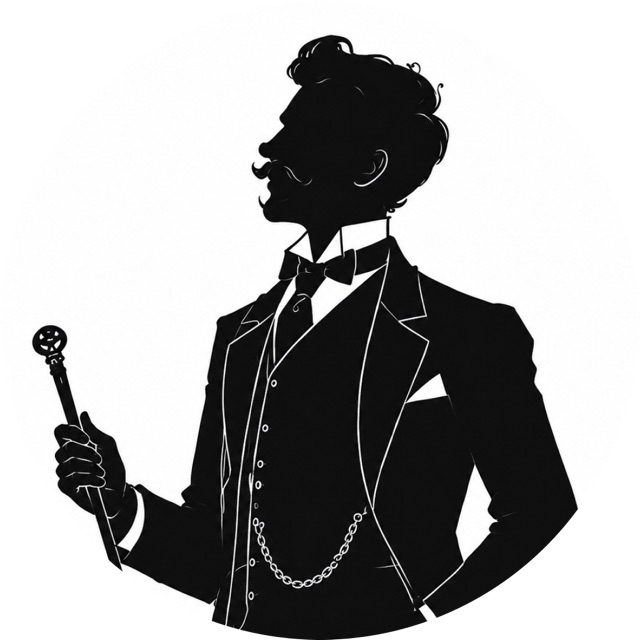 Georg Haas, Silhouette mit Gehstock und Uhrkette