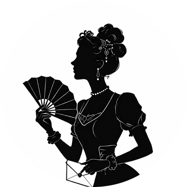 Klara Sattler, Silhouette mit Fächer und Brief